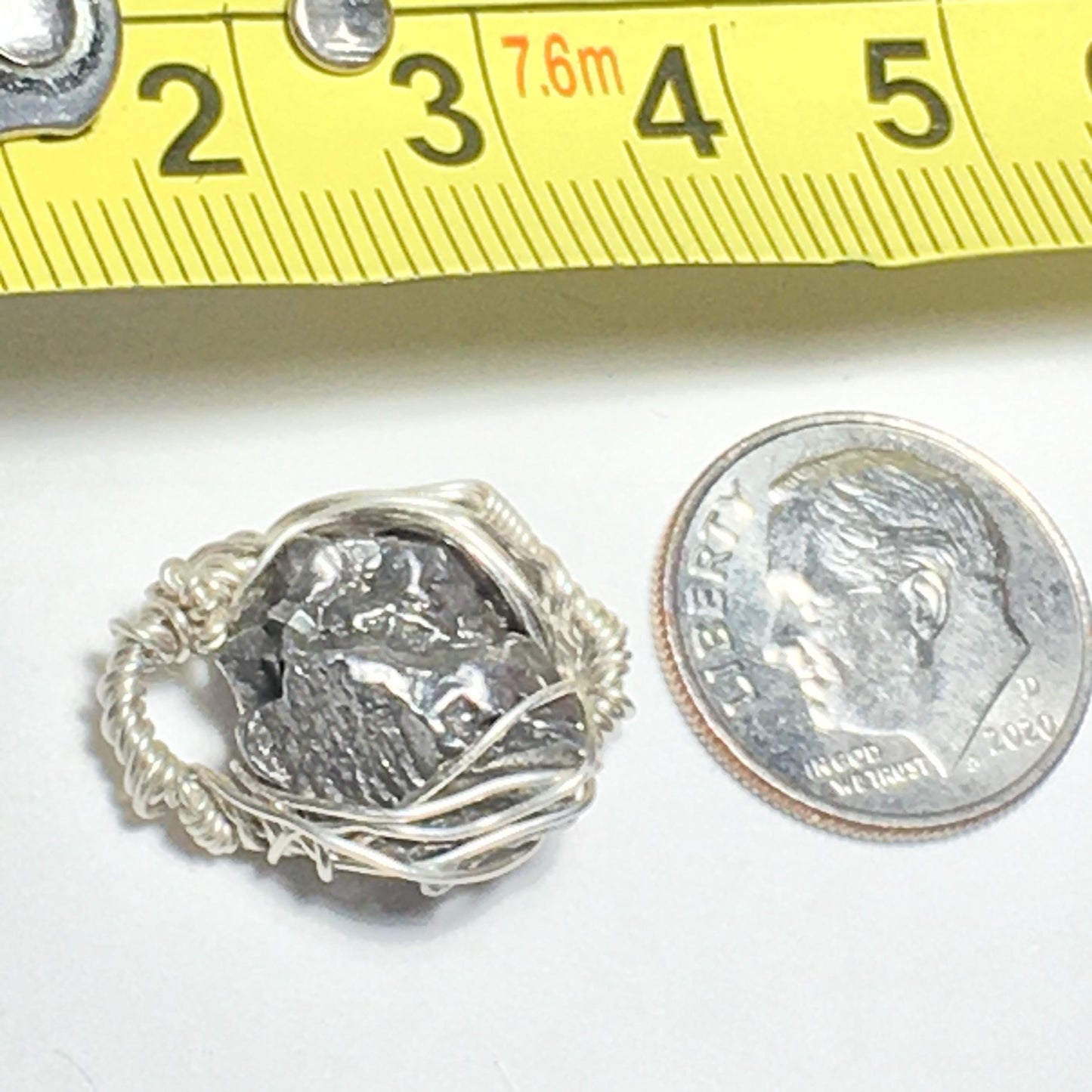 Double-Sided - Pendant Bracelet Ring Bead Campo Del Cielo - Meteorite on Solid 925 Silver Wire-Wrap