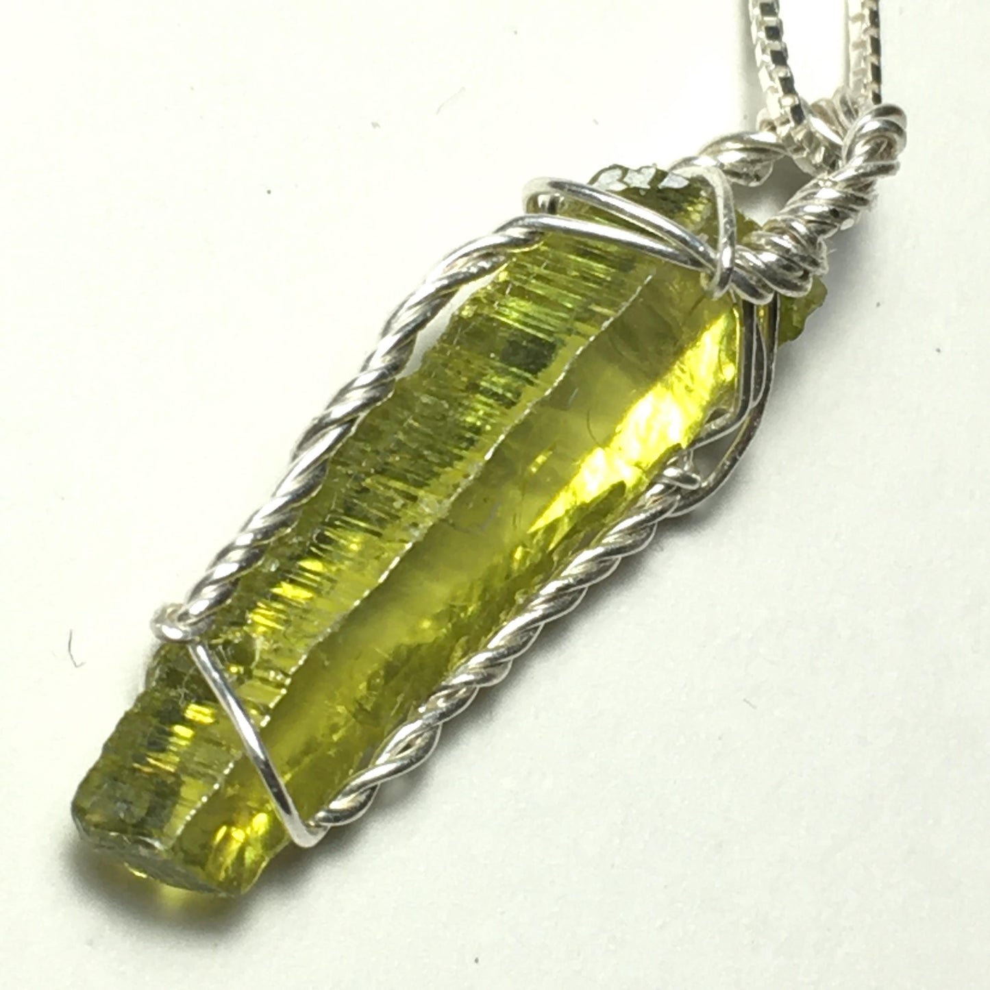 Green Gemmy Zincite and Silver Pendant