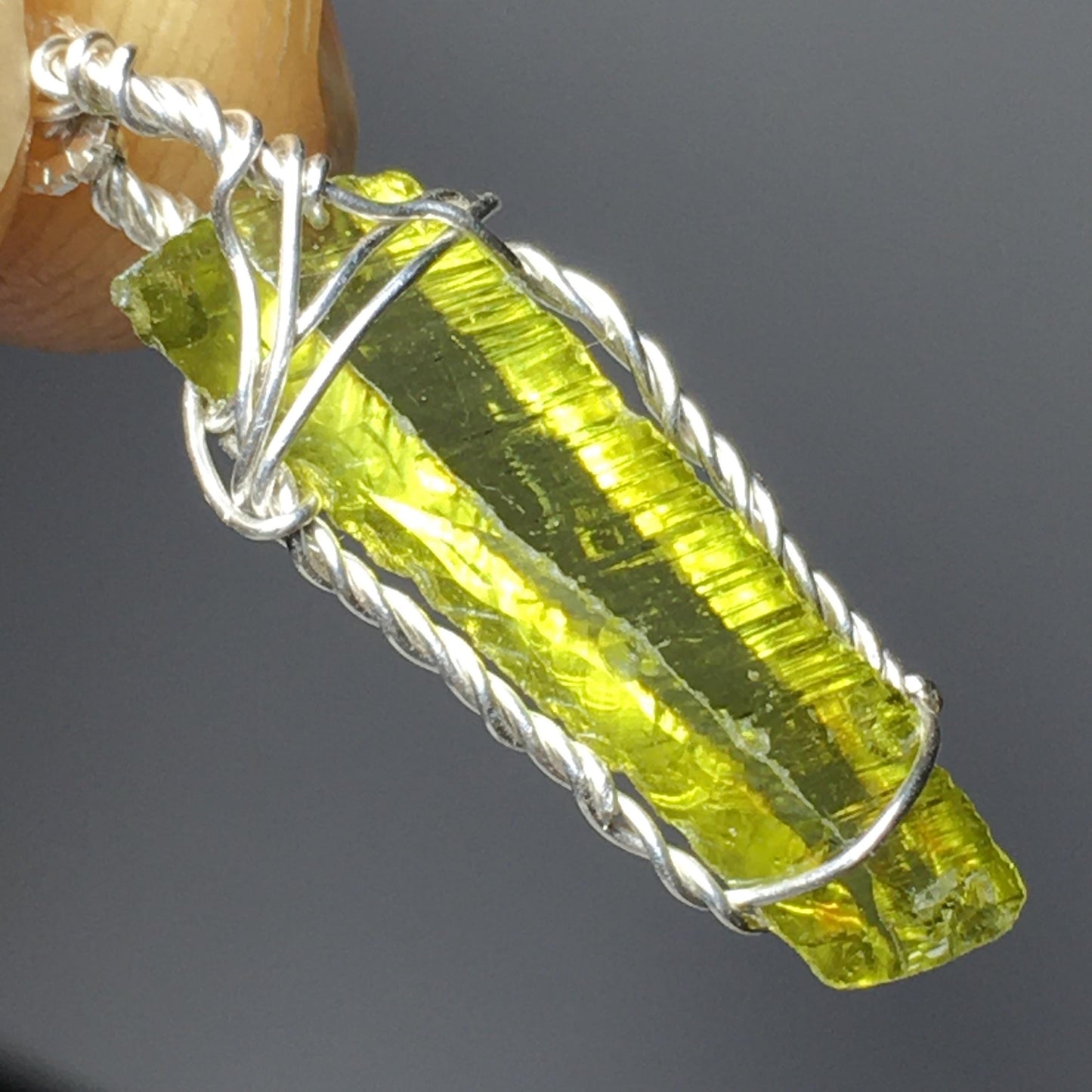 Green Gemmy Zincite and Silver Pendant