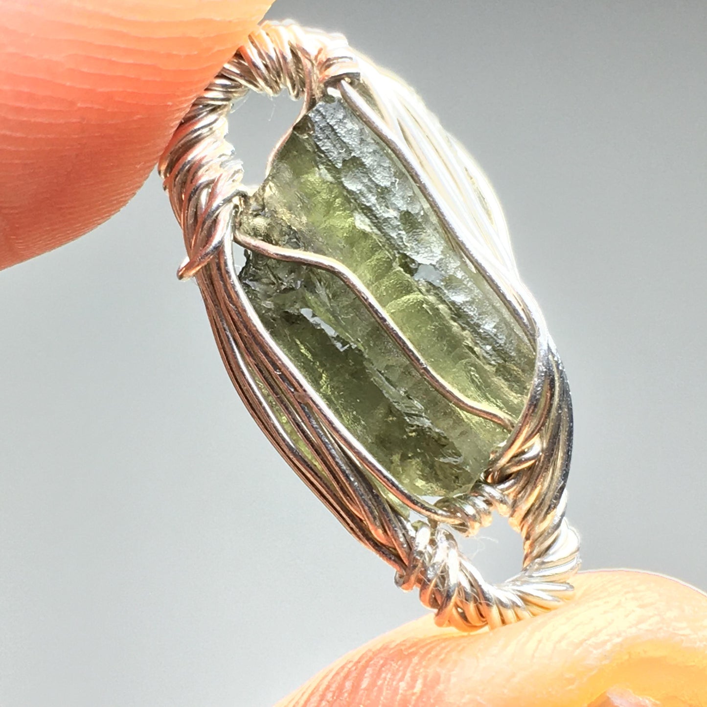 MOLDAVITE Bracelet Bead - Meteorite and Silver