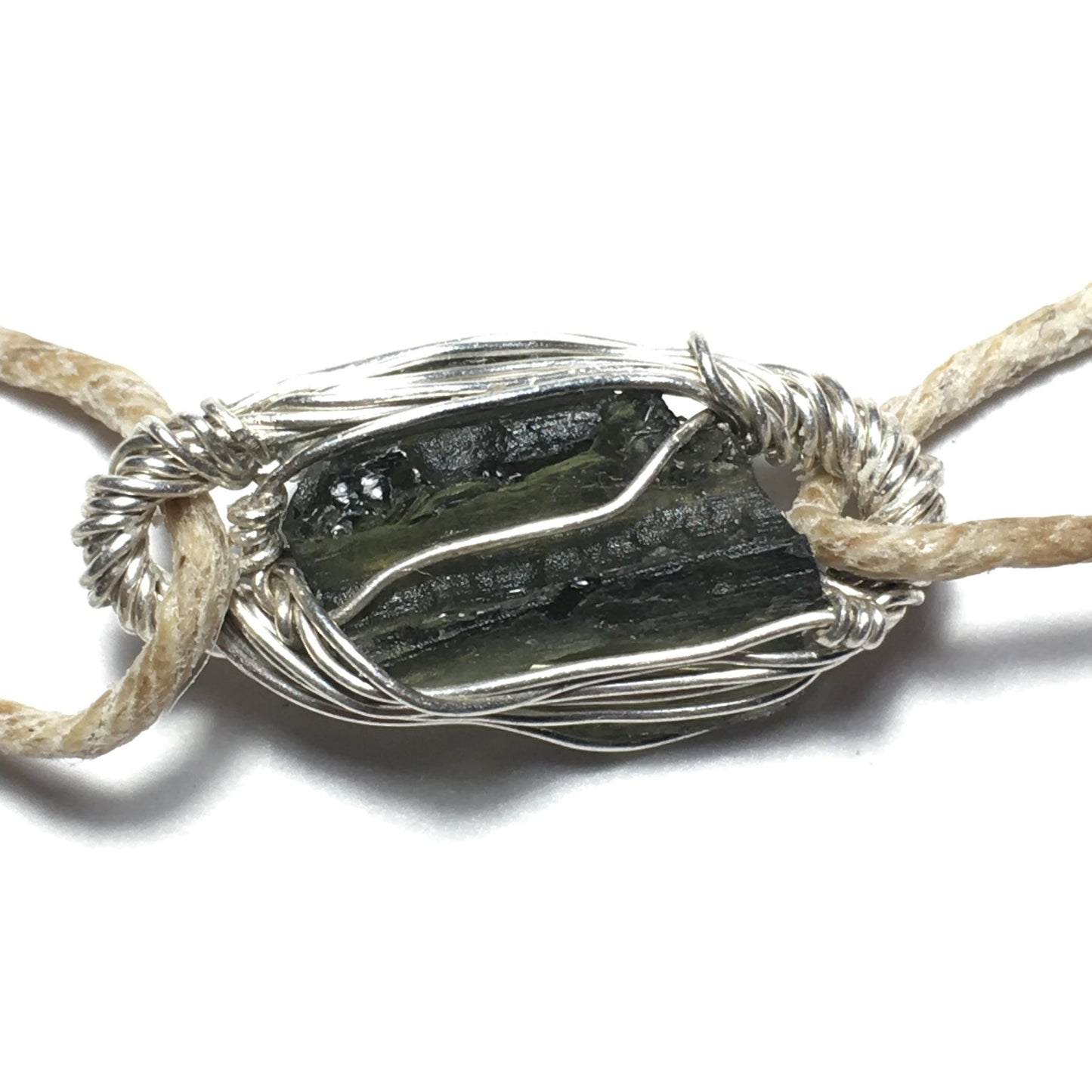 MOLDAVITE Bracelet Bead - Meteorite and Silver