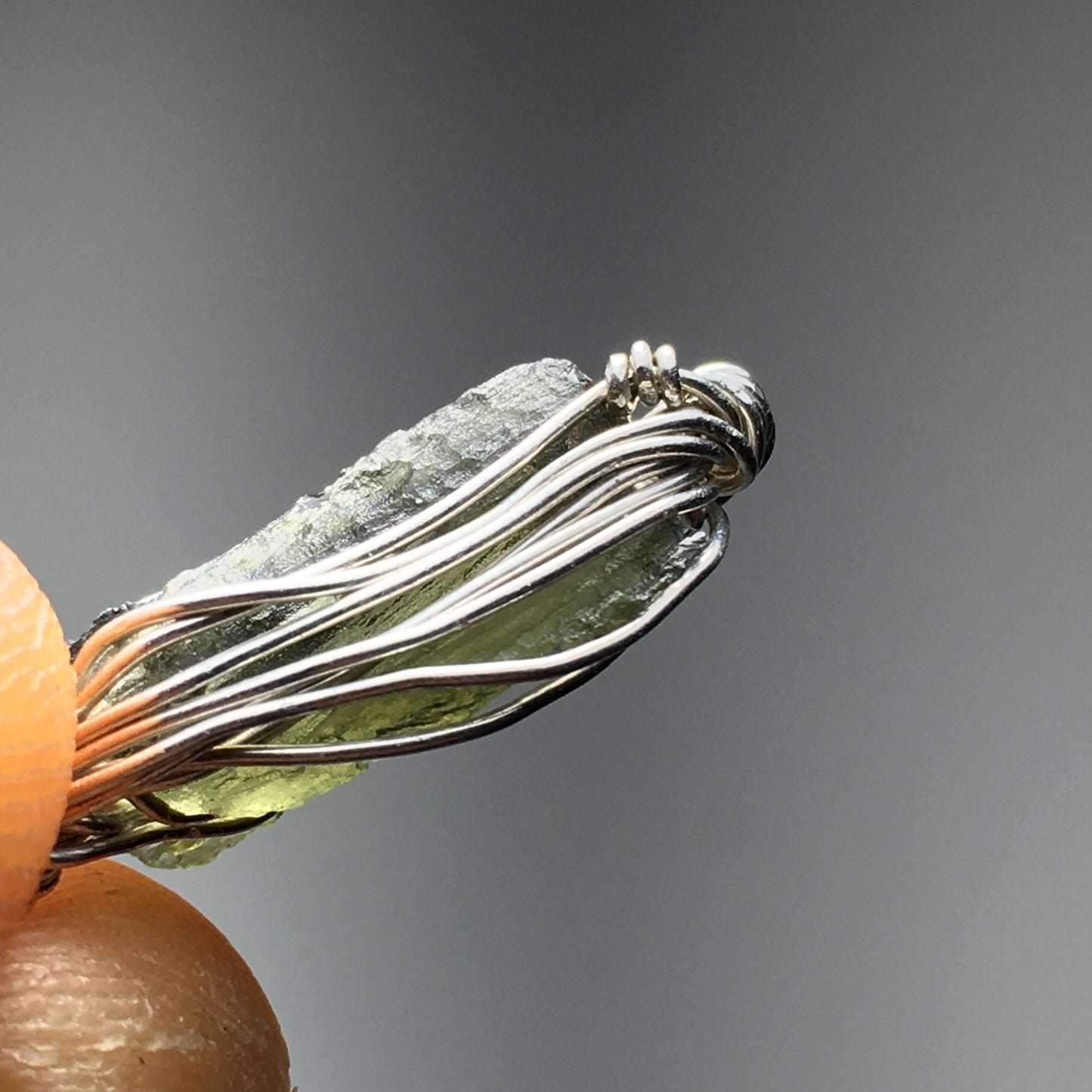 MOLDAVITE Bracelet Bead - Meteorite and Silver