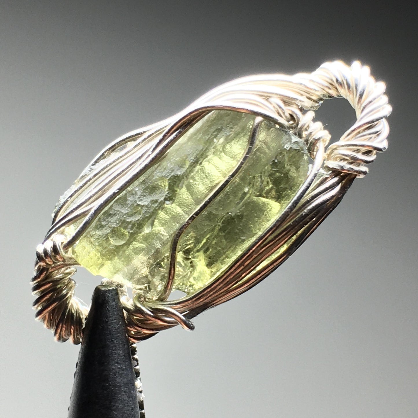 MOLDAVITE Bracelet Bead - Meteorite and Silver