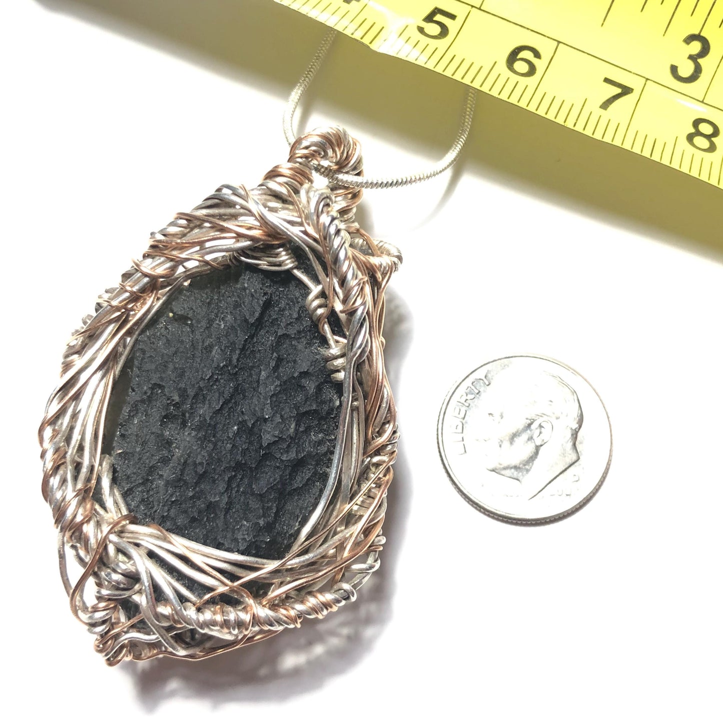 GIANT MOLDAVITE, Silver and Rose Gold Pendant (14g Tektite Meteorite with certificate)