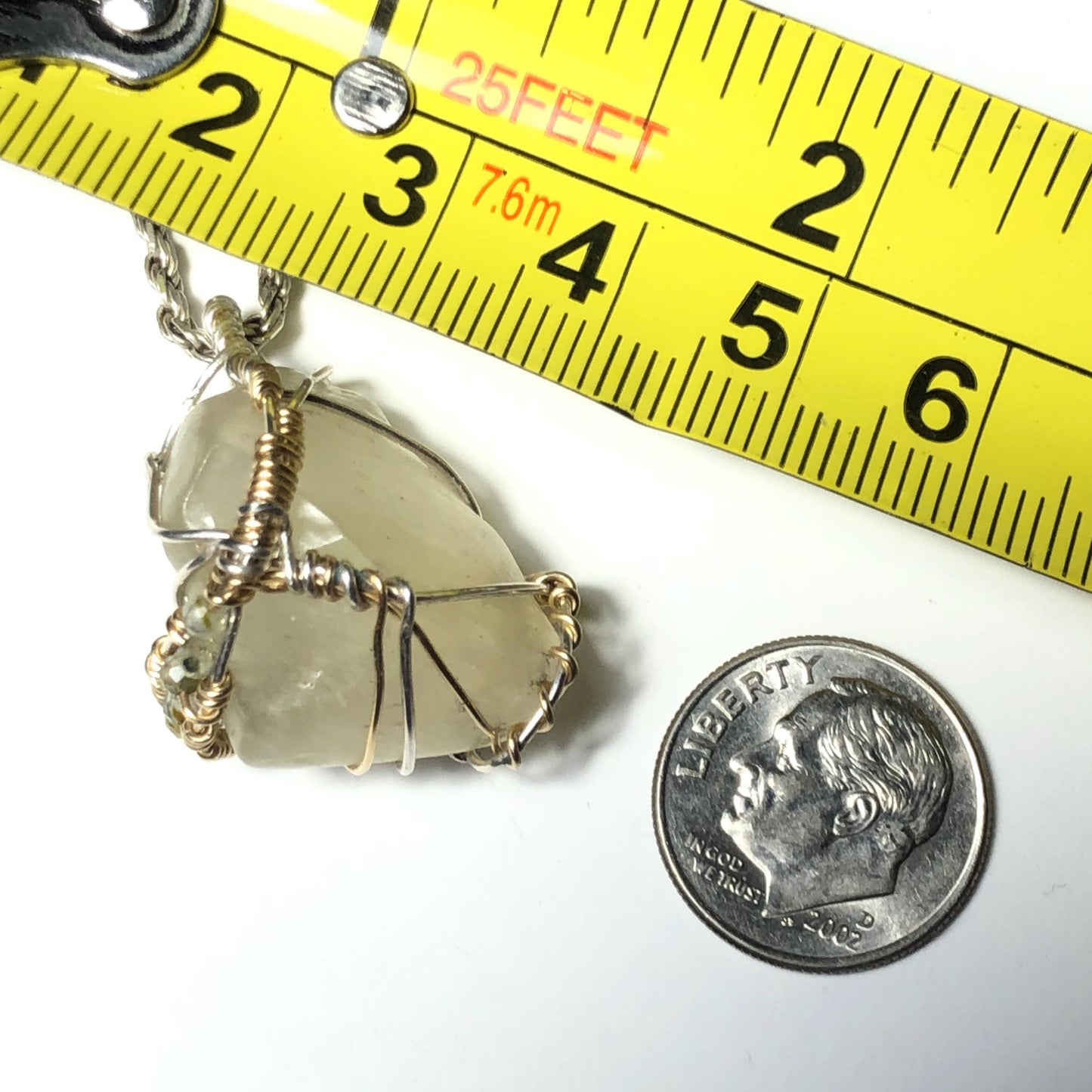 Libyan Desert Glass and faceted Prehenite  Solid 925 Silver Pendant on Sterling Chain