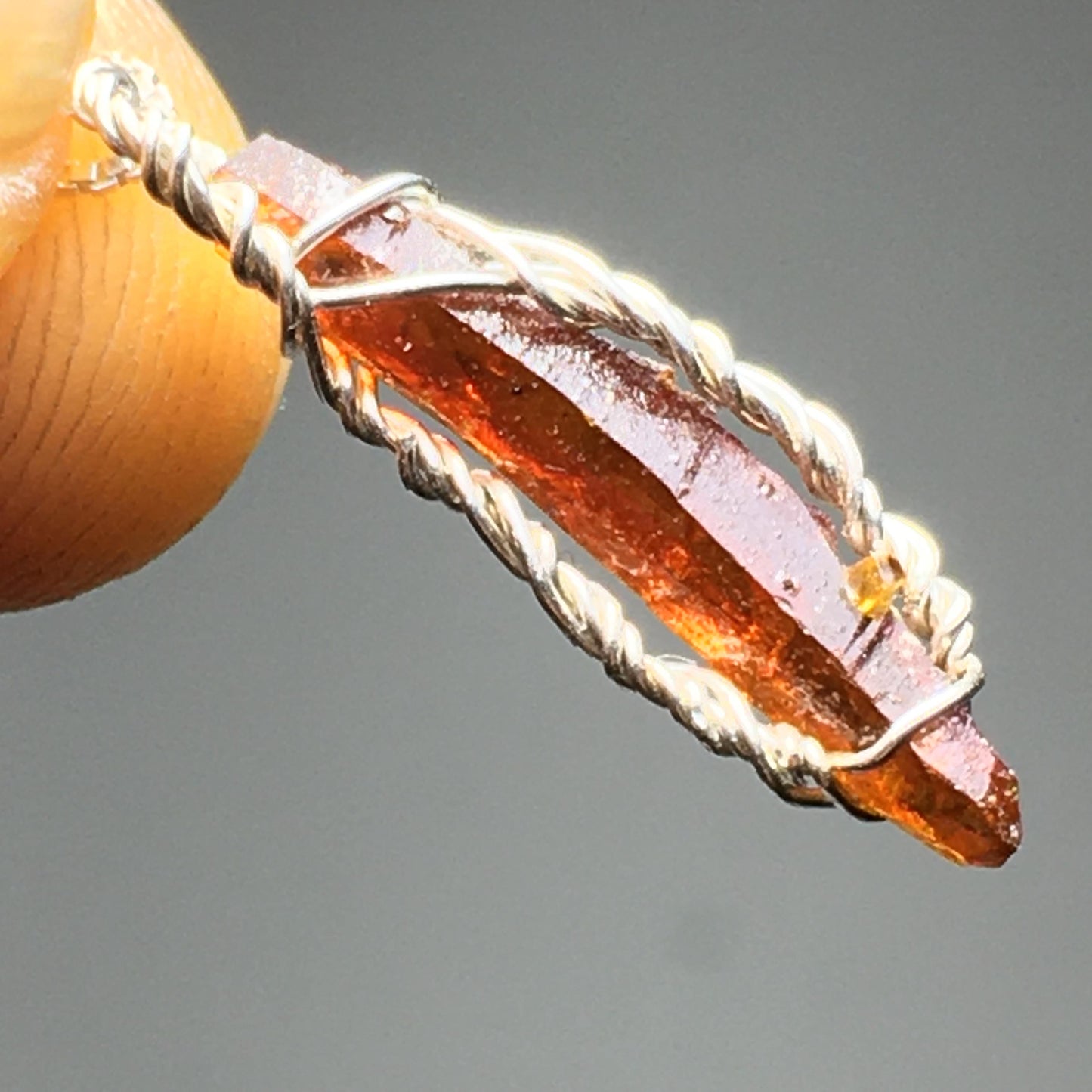 Red Zincite and Silver Crystal Pendant