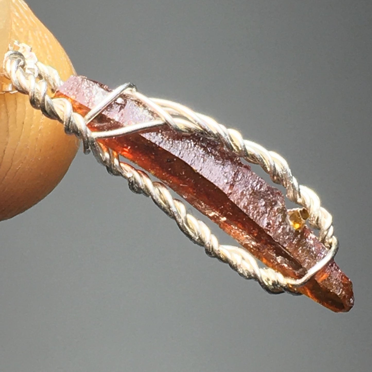 Red Zincite and Silver Crystal Pendant