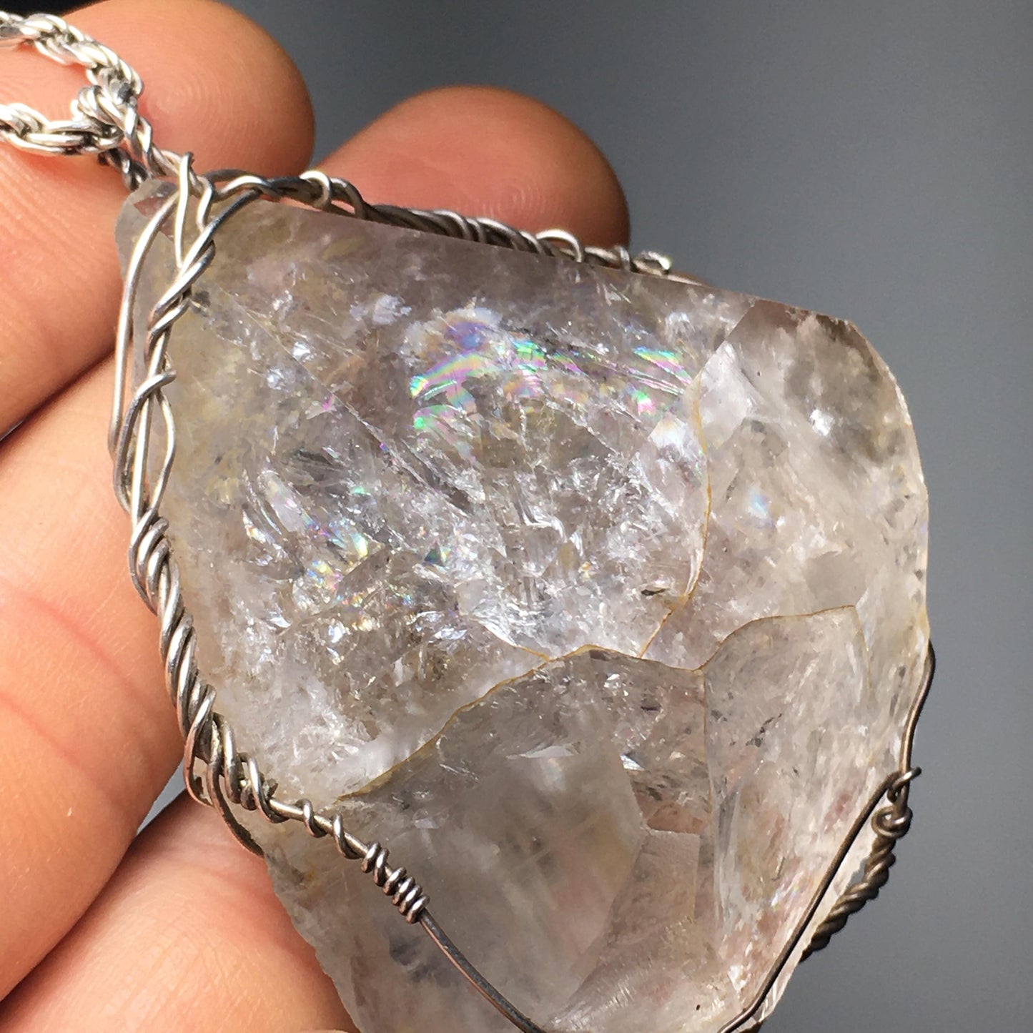 BIG Herkimer Diamond Silver Pendant with Chain