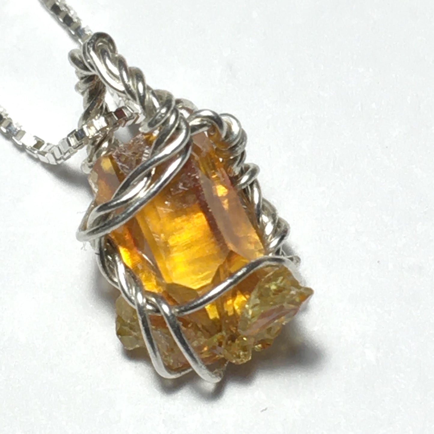 Orange Wire Wrap Zincite and Solid 925 Sterling Silver Crystal Pendant