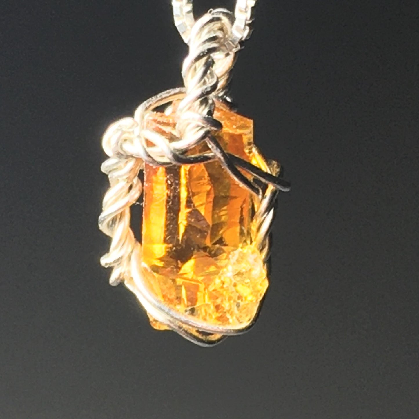Orange Wire Wrap Zincite and Solid 925 Sterling Silver Crystal Pendant