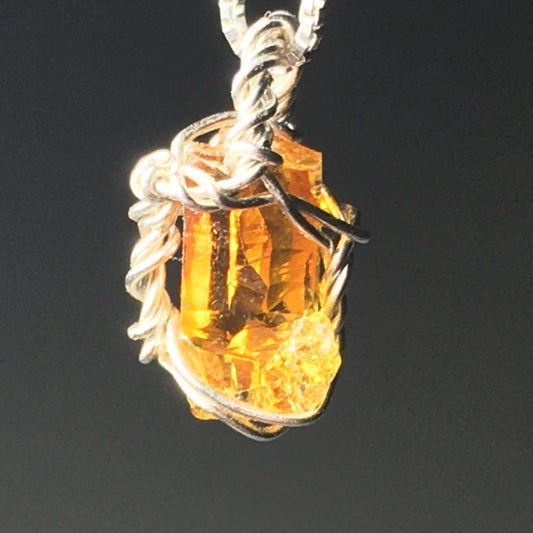 Orange Wire Wrap Zincite and Solid 925 Sterling Silver Crystal Pendant