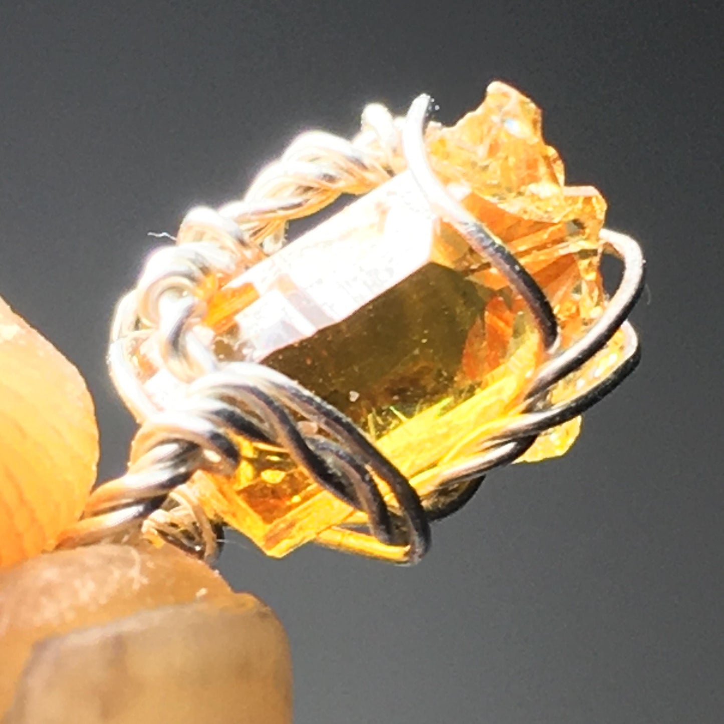 Orange Wire Wrap Zincite and Solid 925 Sterling Silver Crystal Pendant