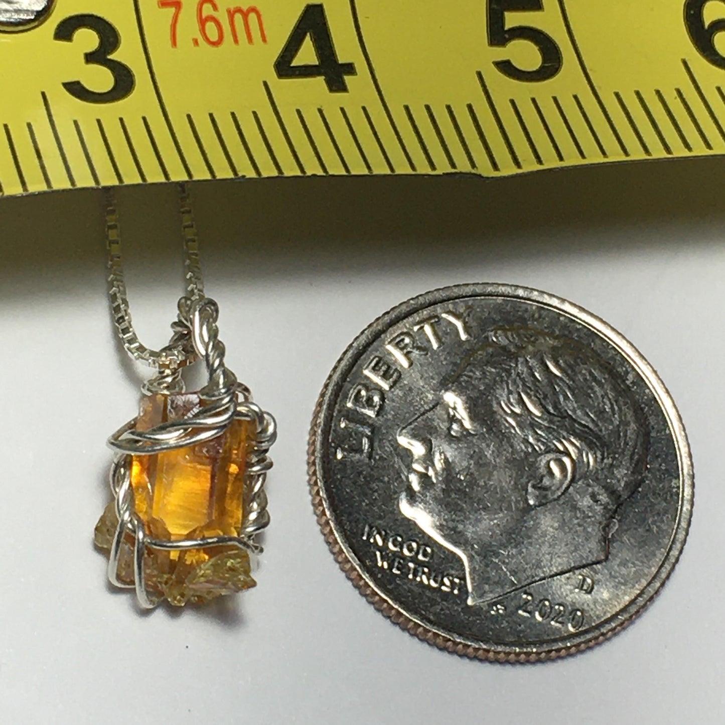 Orange Wire Wrap Zincite and Solid 925 Sterling Silver Crystal Pendant