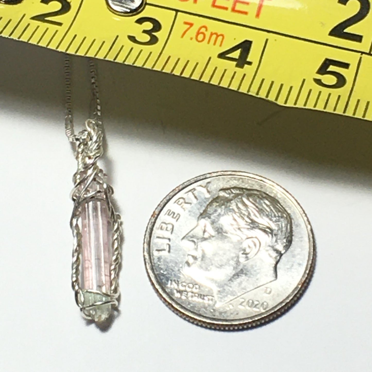 Bi-Color Tourmaline Faceted Wire Wrap Solid Silver Pendant and chain