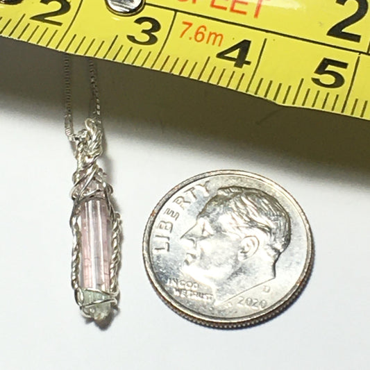 Bi-Color Tourmaline Faceted Wire Wrap Solid Silver Pendant and chain