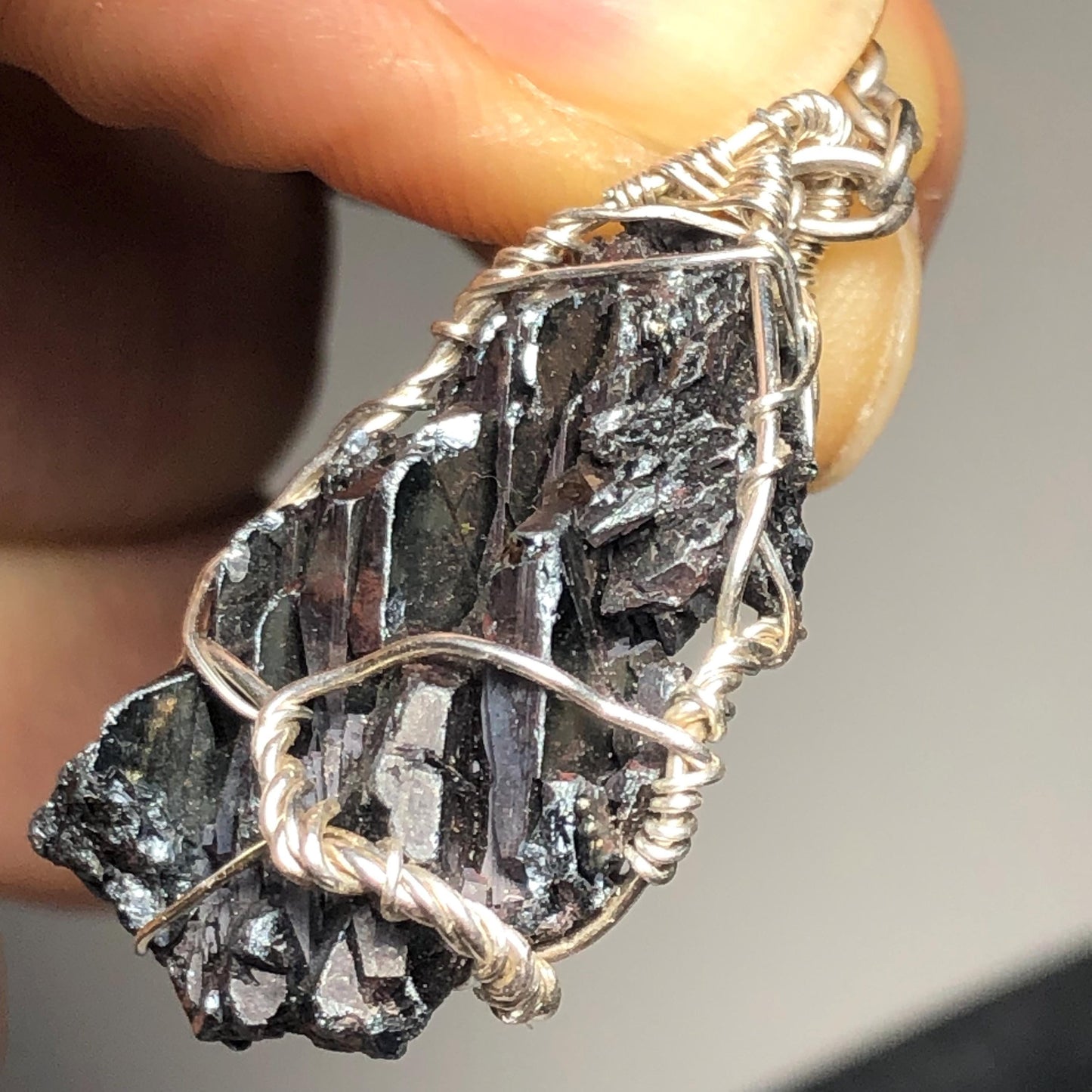 Rainbow Hematite and Silver Wire Wrap Pendant
