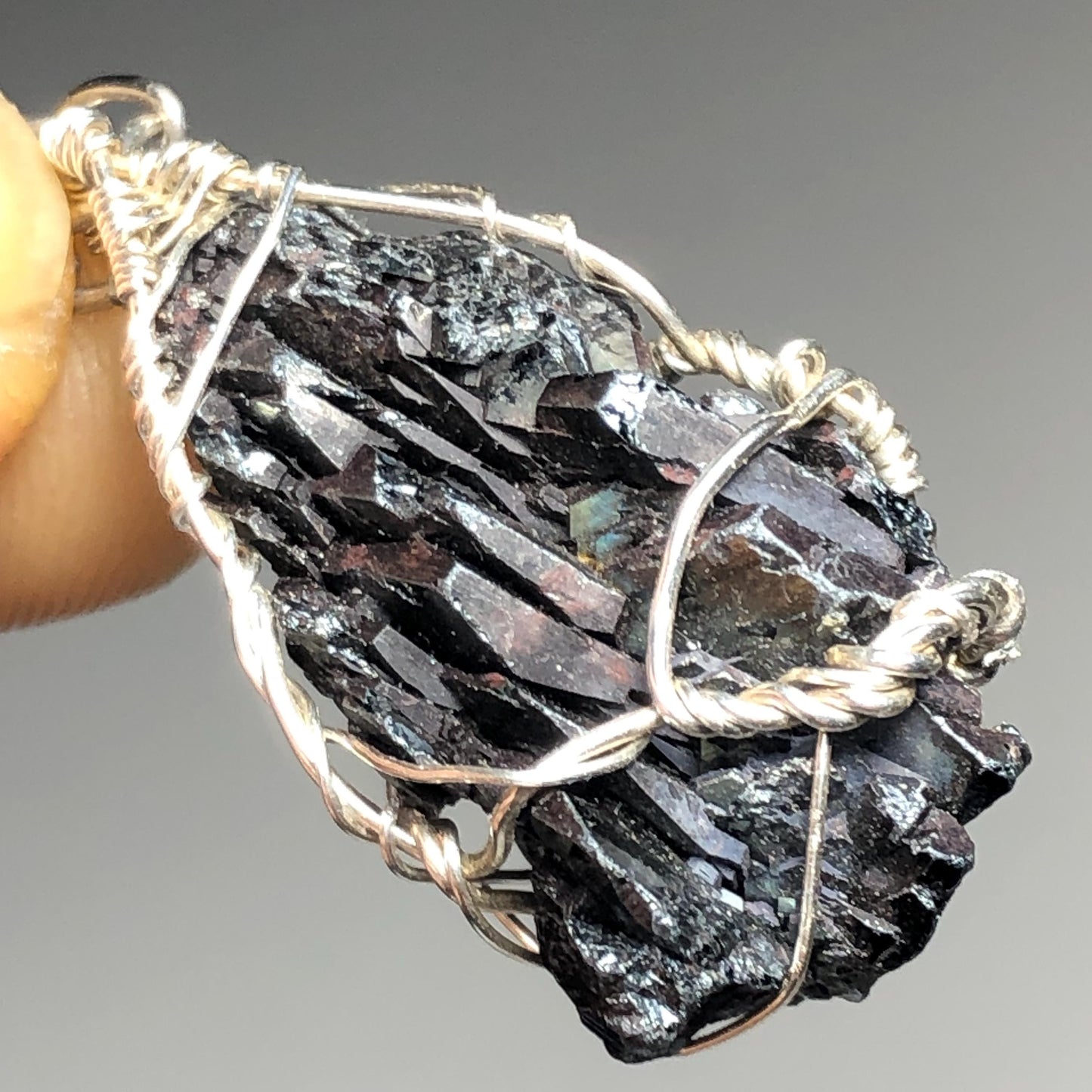 Rainbow Hematite and Silver Wire Wrap Pendant