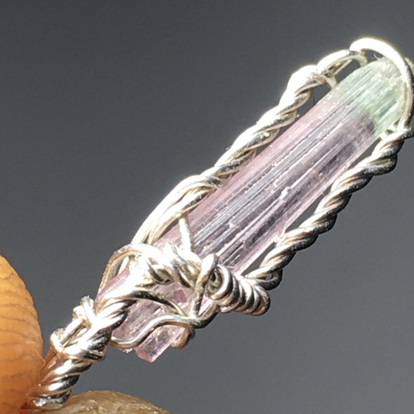 Bi-Color Tourmaline Faceted Wire Wrap Solid Silver Pendant and chain