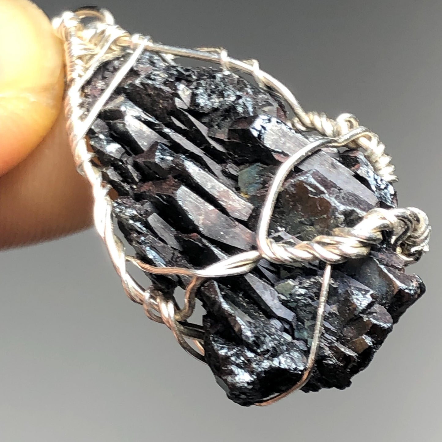 Rainbow Hematite and Silver Wire Wrap Pendant