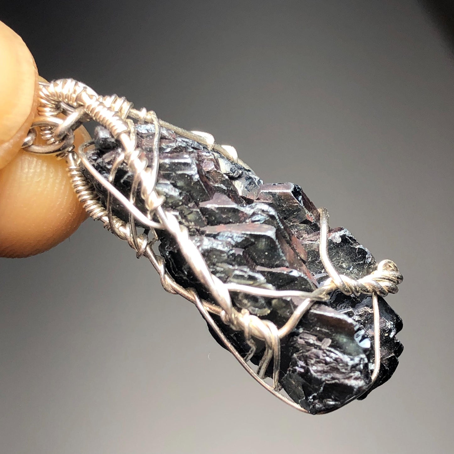 Rainbow Hematite and Silver Wire Wrap Pendant
