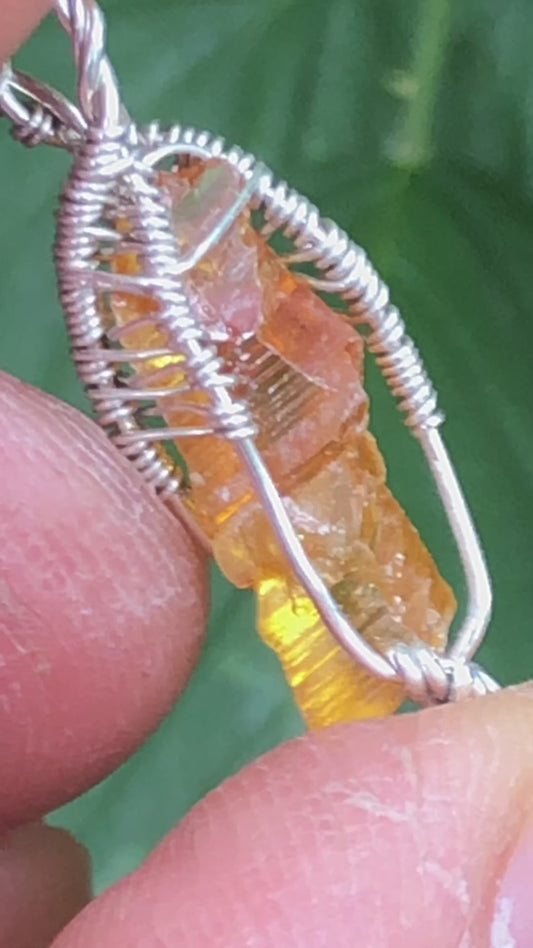Orange Yellow Zincite and Sterling Silver Pendant with Chain