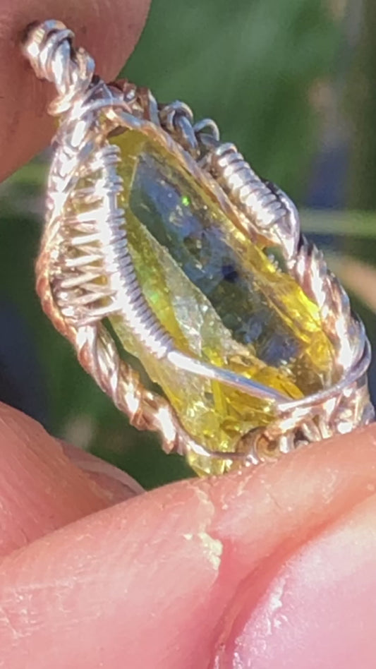 Green Zincite and Sterling Silver Pendant with Chain