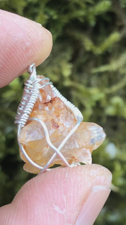 Watermelon Tourmaline and Silver Handmade Wire-Wrap Pendant