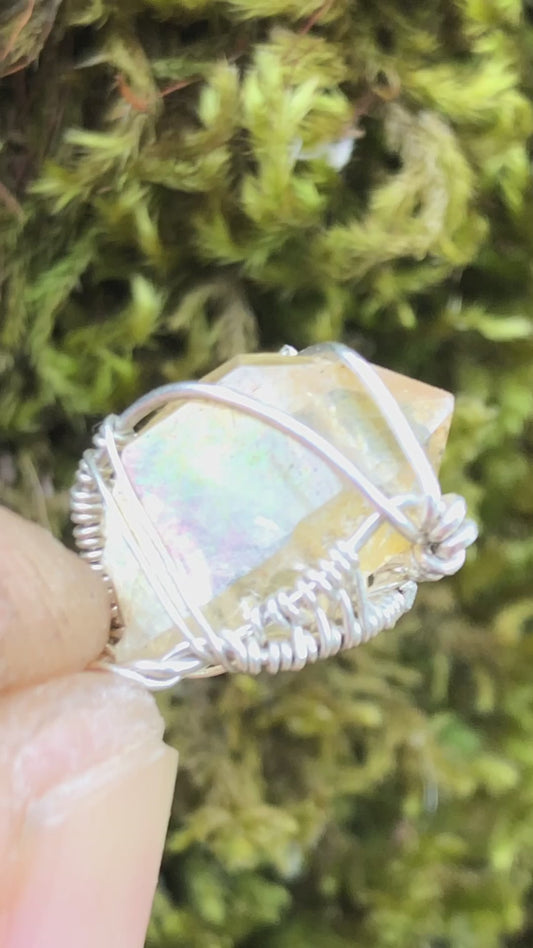 Golden Healer Quartz and Sterling Silver Wire-Wrap Pendant