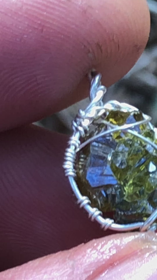 Green Zincite and Sterling Silver Pendant with Chain