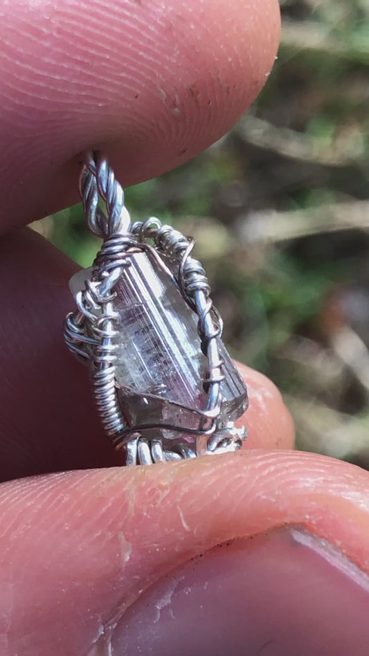 Watermelon Tourmaline and Silver Handmade Wire-Wrap Pendant